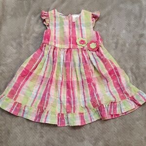 Blueberi Boulevard Pink and Green Plaid Dress with Floral Details Baby 24 Months